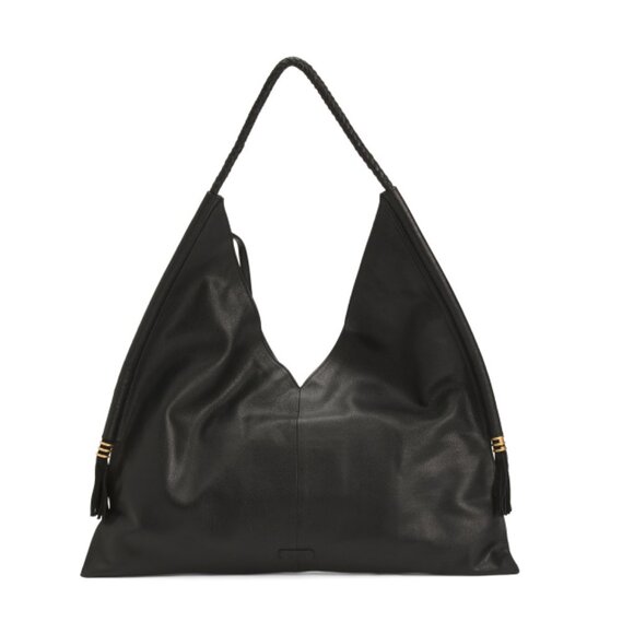 VINCE CAMUTO Black Leather Liann Suede Fringe Hobo
